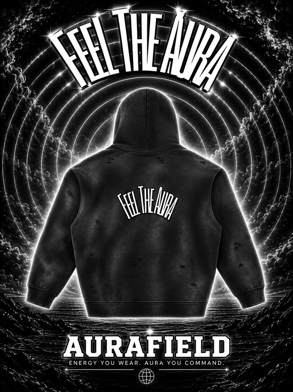 Auralyse|AuraField Sunfade Frayed Fleece Hoodie (Black)