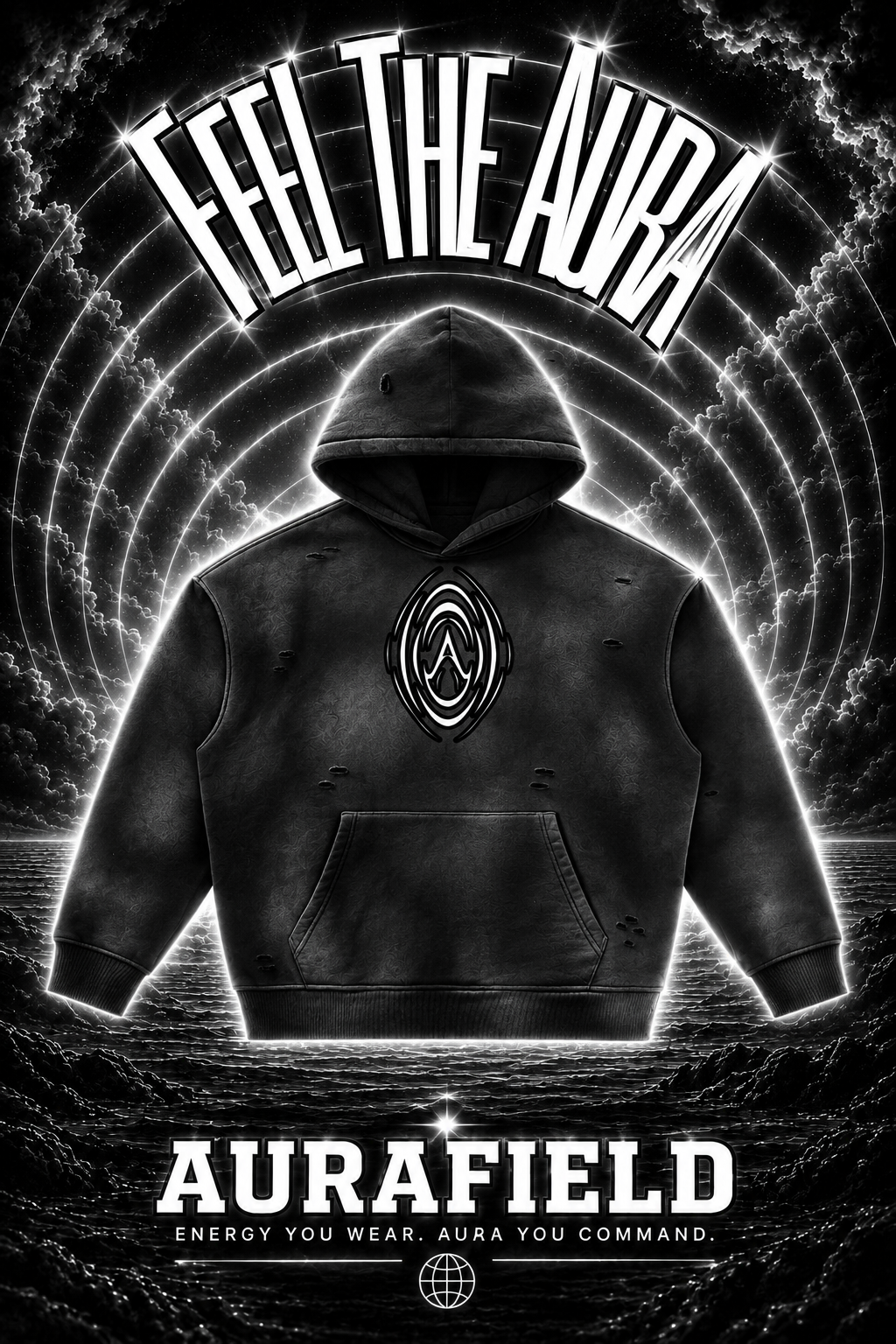 Auralyse|AuraField Sunfade Frayed Fleece Hoodie (Black)